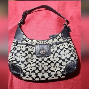 Coach Black and Cream Signature Shoulder Bag